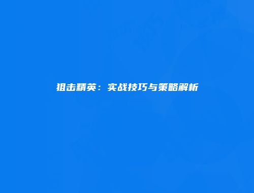 狙击精英：实战技巧与策略解析