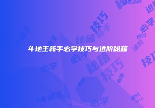 斗地主新手必学技巧与进阶秘籍