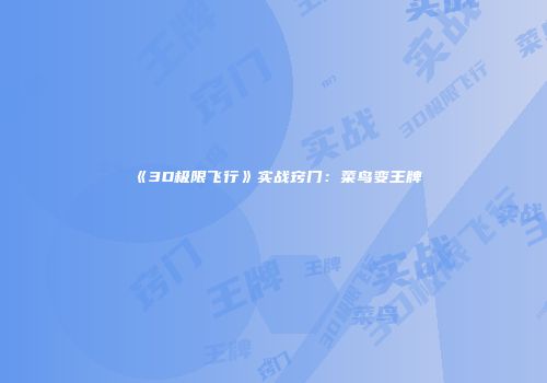 《3D极限飞行》实战窍门：菜鸟变王牌