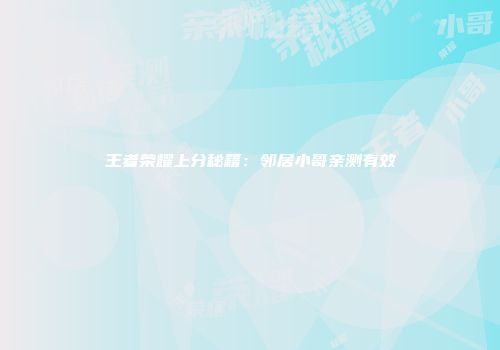 王者荣耀上分秘籍:邻居小哥亲测有效